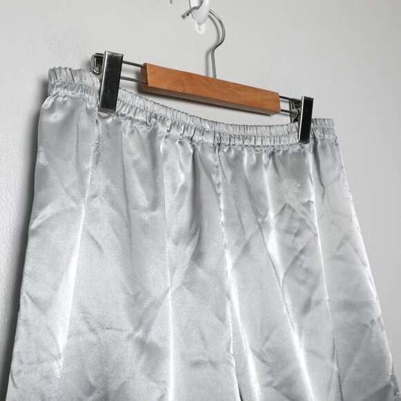 Vintage Satin Lounge Pajama Pants Silver Grey Silky Embroidered Floral Casual XL - Picture 6 of 7